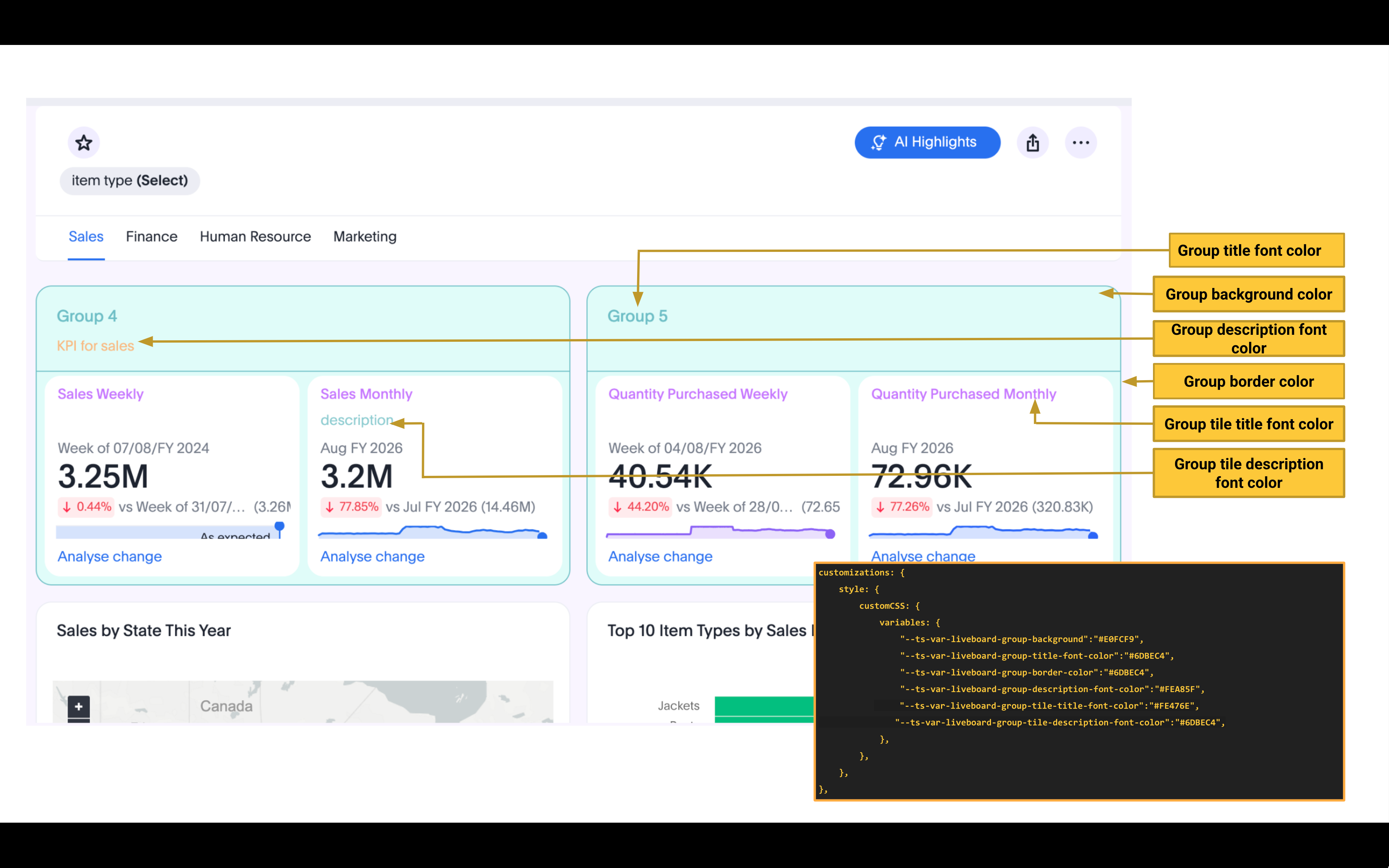 CSS customization for Liveboard groups